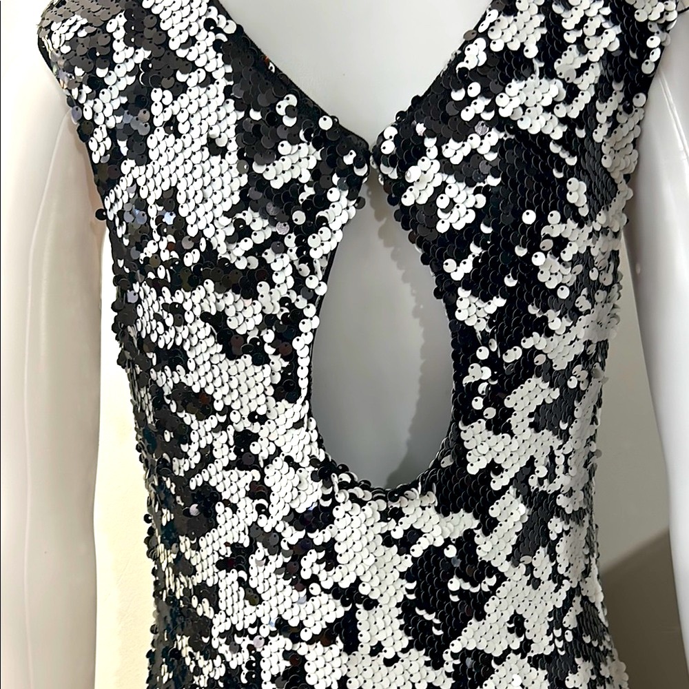 Aidan Mattox Black and White Sequin Mini Dress
